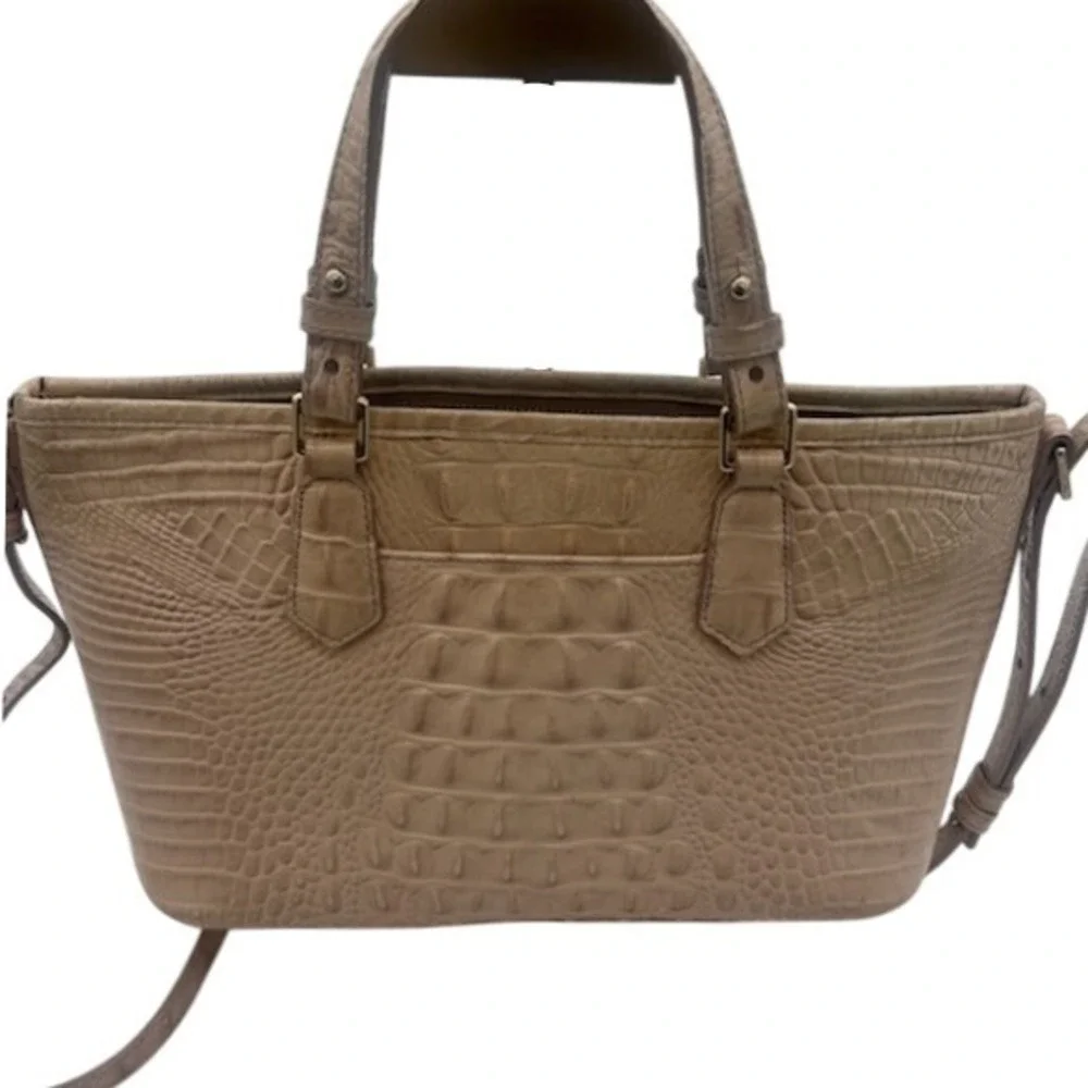 Brahmin Tan Melbourne Croc Embossed Leather Tote Purse‎ Bag  Detachable Strap